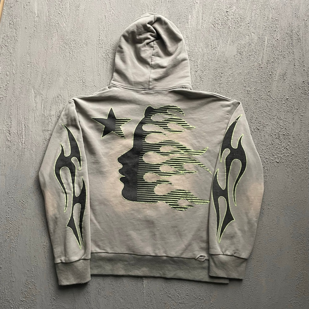 Vintage Hellstar Graphic Flame Pullover Hoodie Mens XL Grey 2000s
